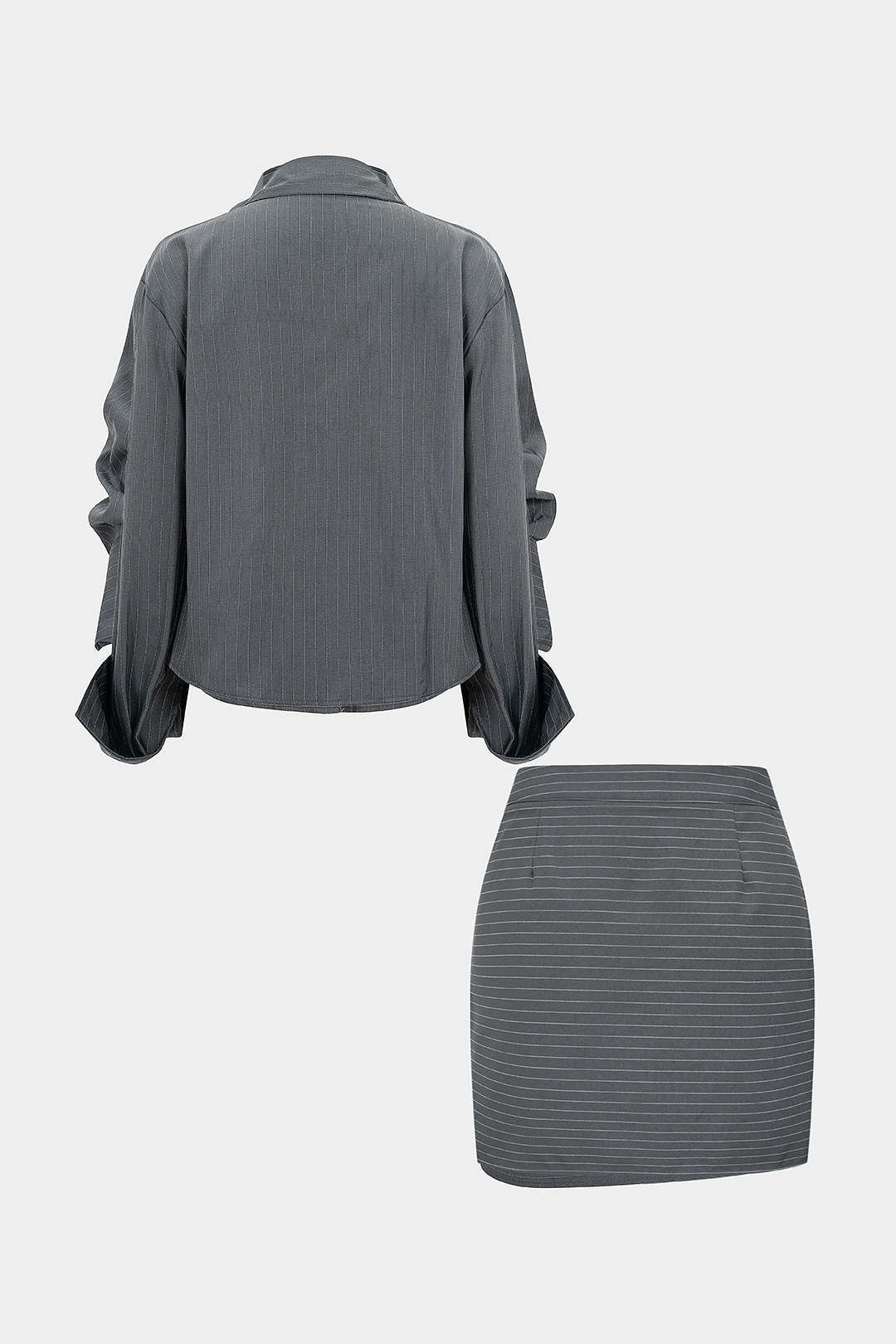 Pinstripe Charm Tie Shirt &amp; Mini Skirt Set