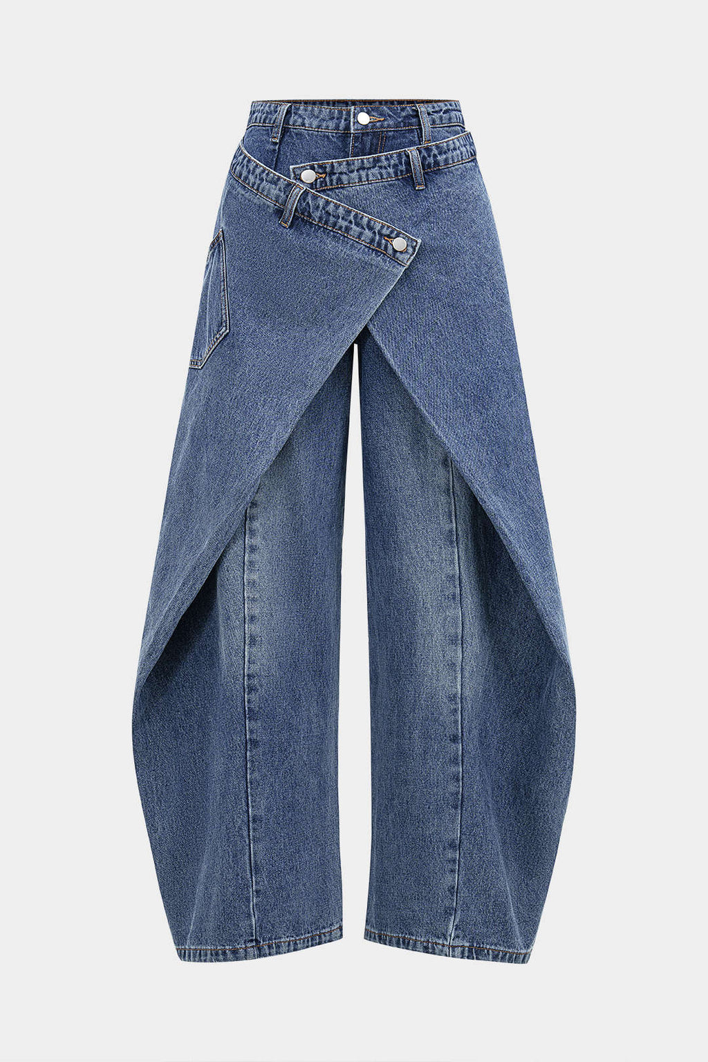 Sarmalı Panelli Geniş Paçalı Kot Pantolon