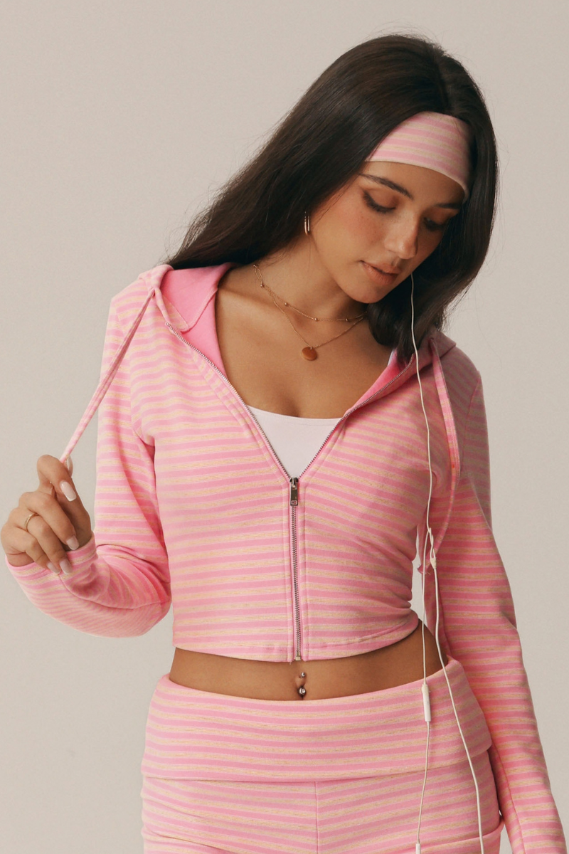 Riviera Striped Hooded Crop Jacket