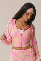 Riviera Striped Hooded Crop Jacket