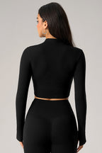 Women Tight-Fit Cropped Zip-Up Sculpting Running Yoga Long-Sleeve Jacket