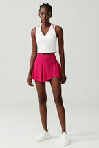 Women Stretch Yoga Tennis Set: Sleeveless Sports Top + High Waist Skirt