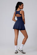 Women Two-Piece Backless Cutout Anti-Exposure Yoga Running Tennis Dress
