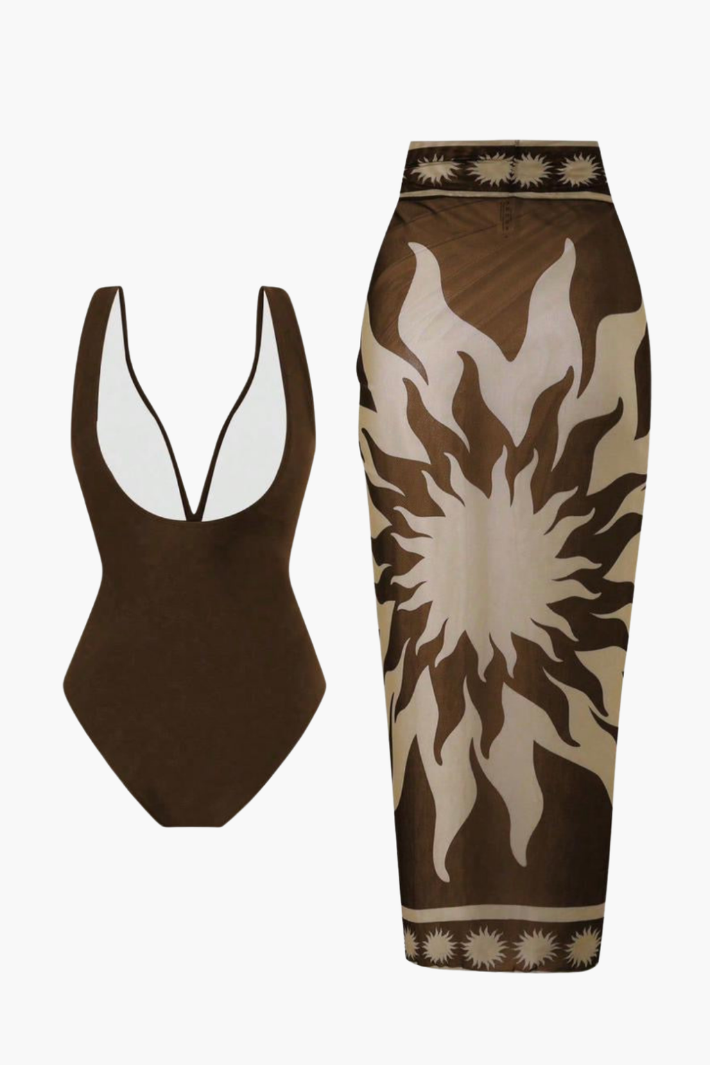 Ethnic Brown Swimsuit & Sarong