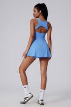 Women Two-Piece Backless Cutout Anti-Exposure Yoga Running Tennis Dress