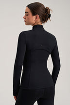 Women Stand Collar Gold Zipper Slim Fit Yoga Jacket Running Workout Top