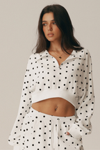 Suki Polka Dot Half-Zip Cropped Sweatshirt
