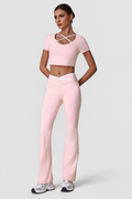 Women's Color Block Sets:Cropped T-shirt And Flared Pants