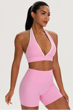 Women's Color-Matched Halter Bra And Yoga Shorts Sets