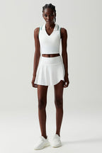 Women Stretch Yoga Tennis Set: Sleeveless Sports Top + High Waist Skirt