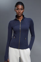 Women Stand-Collar Slim-Fit Zippered Yoga Running Workout Jacket