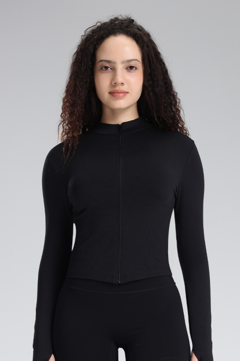 Women's Seamless Stand Collar Finger Cuffs Slim Fit Jacket