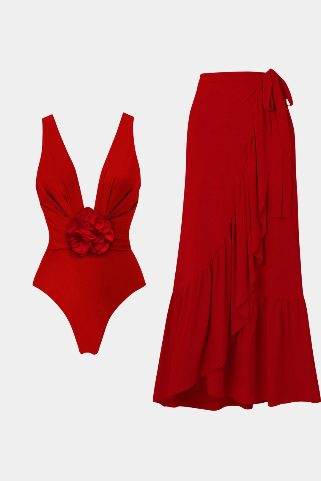 Red Floral Swimsuit & Sarong