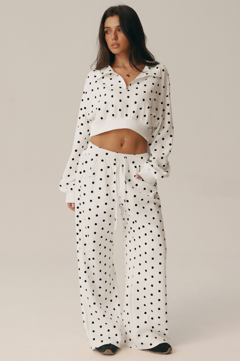 Suki Polka Dot Half-Zip Sweatshirt & Wide-Leg Pants Set