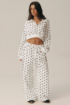 Suki Polka Dot Half-Zip Sweatshirt & Wide-Leg Pants Set