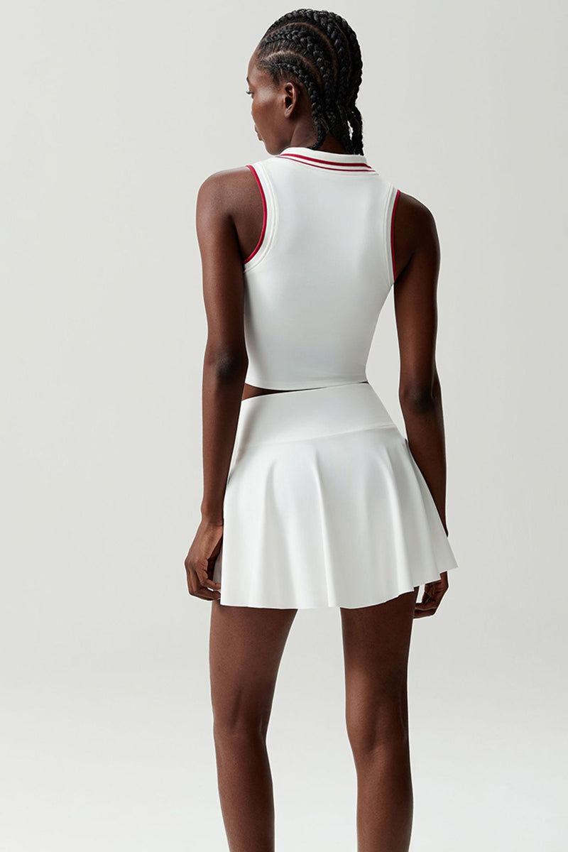 Women Stretch Yoga Tennis Set: Sleeveless Sports Top + High Waist Skirt