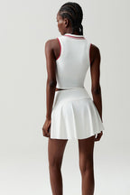 Women Stretch Yoga Tennis Set: Sleeveless Sports Top + High Waist Skirt
