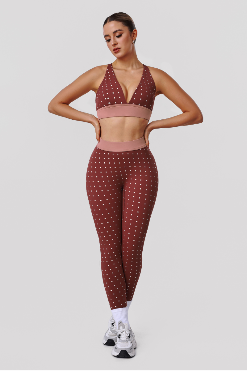Women's Athletic Polka Dot Sets:V-neck  Bra And Leggings