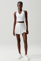 Women Stretch Yoga Tennis Set: Sleeveless Sports Top + High Waist Skirt