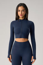 Women Tight-Fit Cropped Zip-Up Sculpting Running Yoga Long-Sleeve Jacket