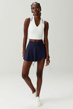 Women Stretch Yoga Tennis Set: Sleeveless Sports Top + High Waist Skirt