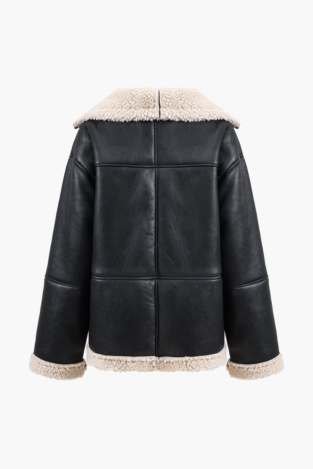 Faux Leather Fur Collar Coat