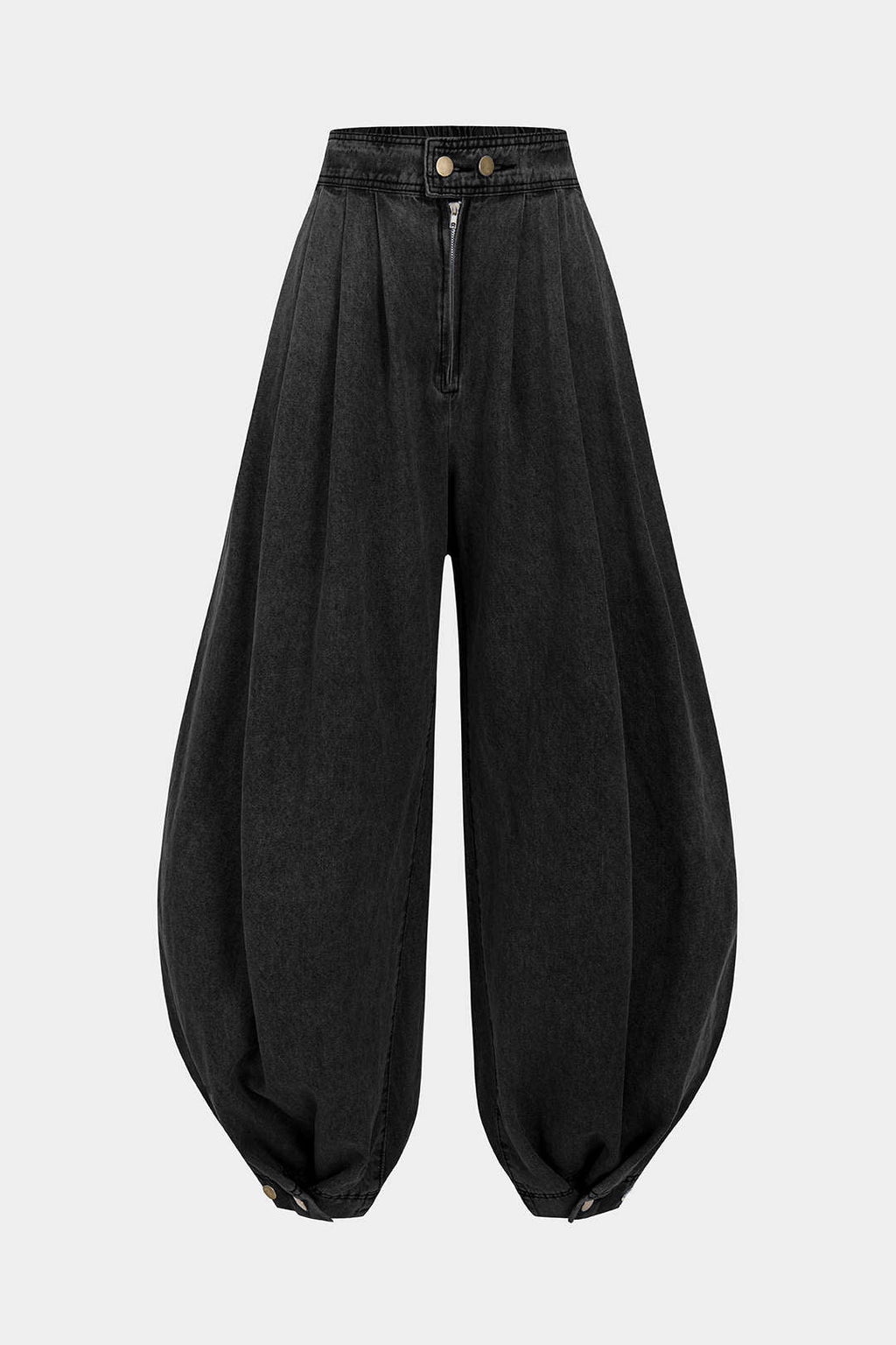 Yüksek Bel Fermuarlı Bol Paça Kot Pantolon