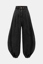 Yüksek Bel Fermuarlı Bol Paça Kot Pantolon