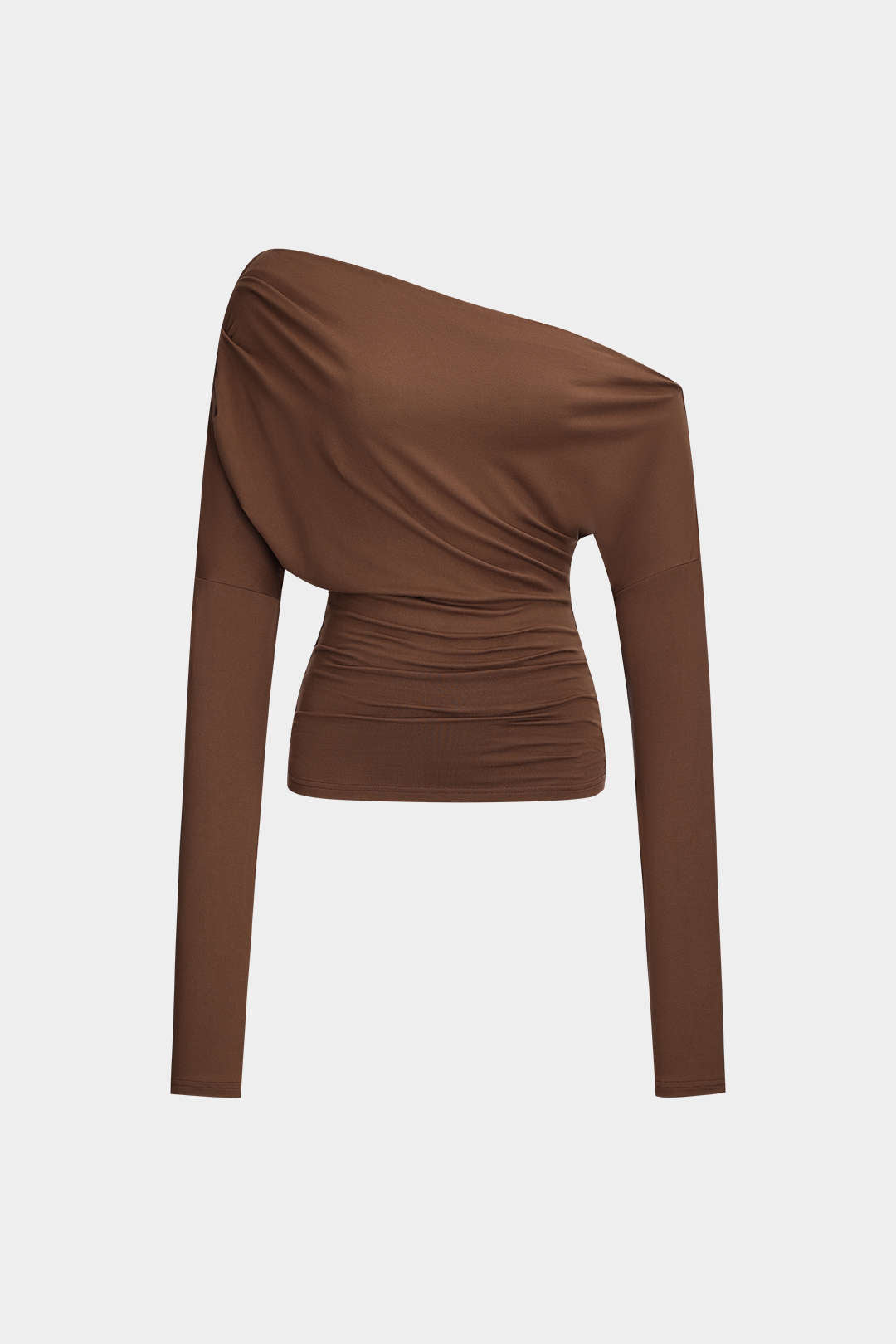 Asymmetry Shoulder Ruched Long-Sleeve Top