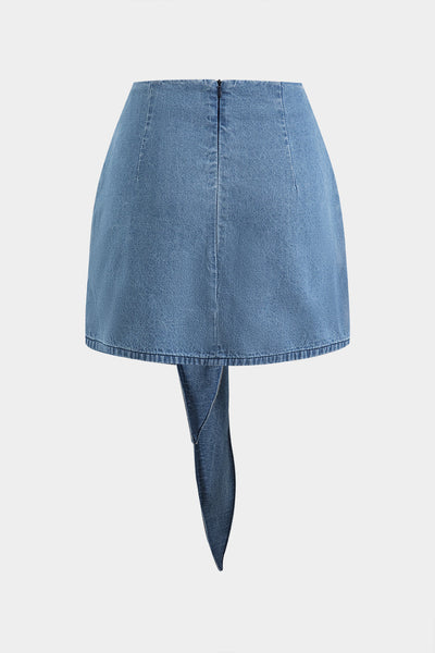 Denim Tie Front Zipper Skirt