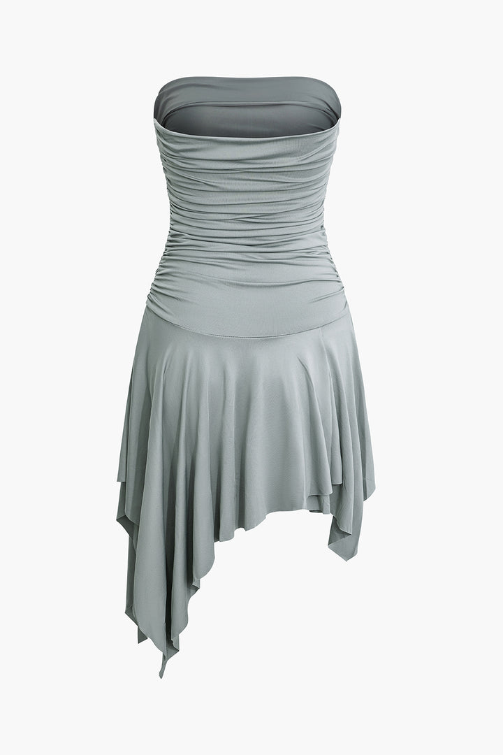 Asymmetrical Ruched Mini Dress