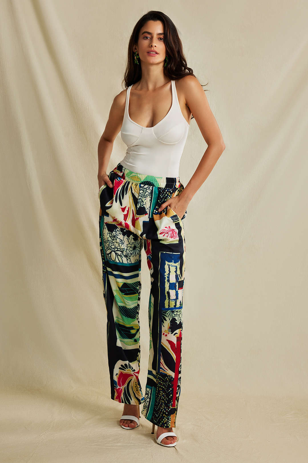 Floral High Waisted Leg Pantolon