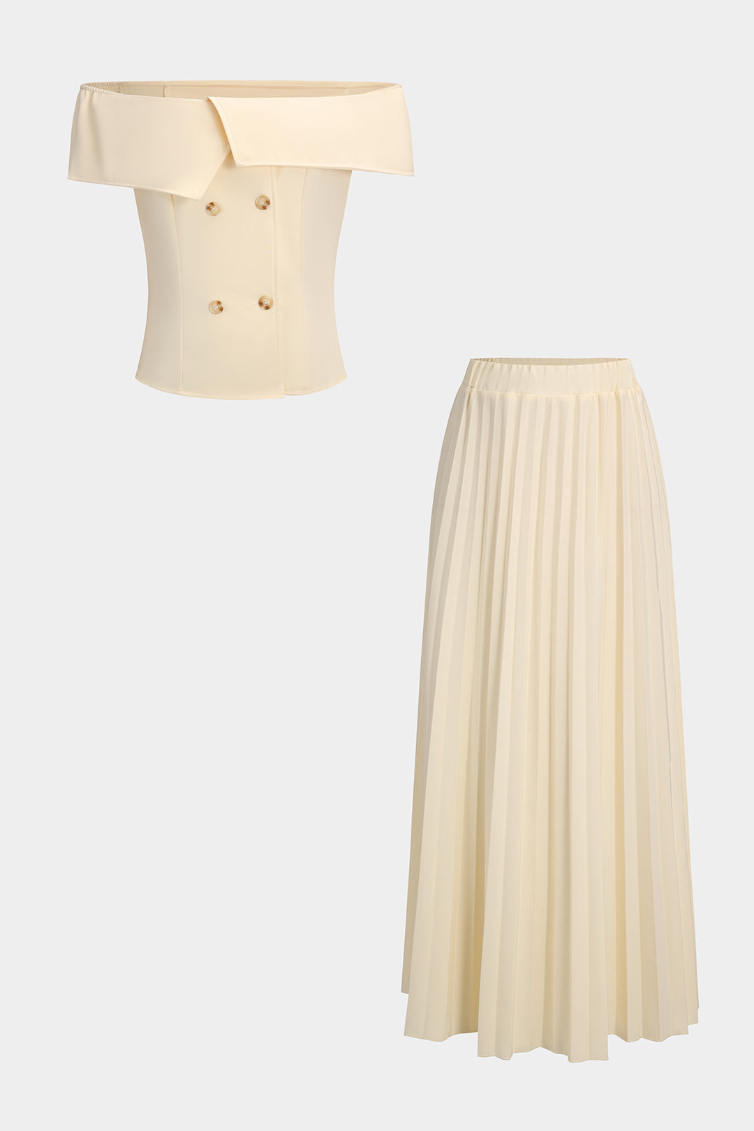 Ivory Luxe Off-Shoulder Blouse &amp; Pleated Maxi Skirt Set