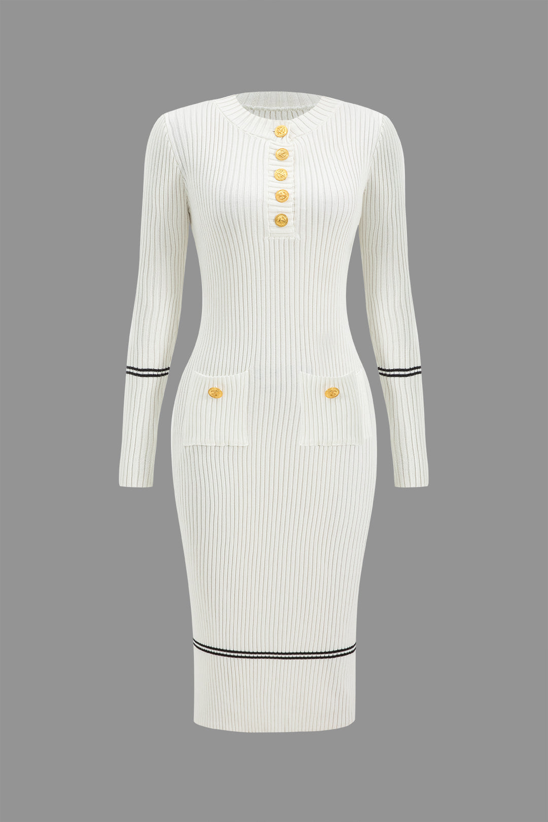 Düğme Detaylı Örme Elbise 