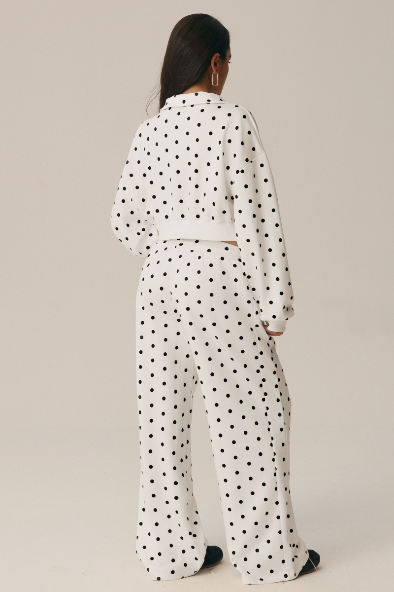 Suki Polka Dot Half-Zip Sweatshirt & Wide-Leg Pants Set