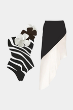 Bicolor Floral Swimsuit & Sarong