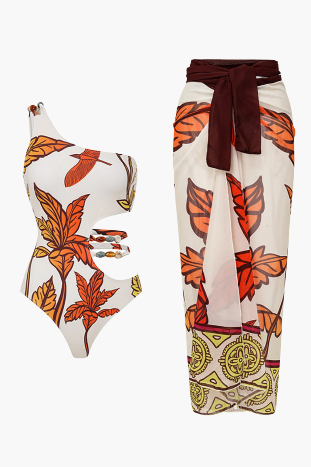 Orange Floral Swimsuit & Sarong