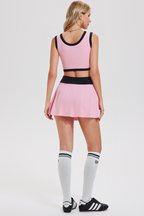 Women's Tennis Sets:Color-Block V-Neck Tank Top And Skirt