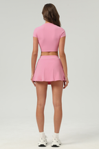 Women's Color‑Contrast Cropped T-shirt & A-Line Skort Set