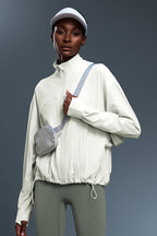 Women Windproof Stand-Collar Loose-Fit Adjustable Hem Workout Jacket