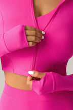 Women Tight-Fit Cropped Zip-Up Sculpting Running Yoga Long-Sleeve Jacket