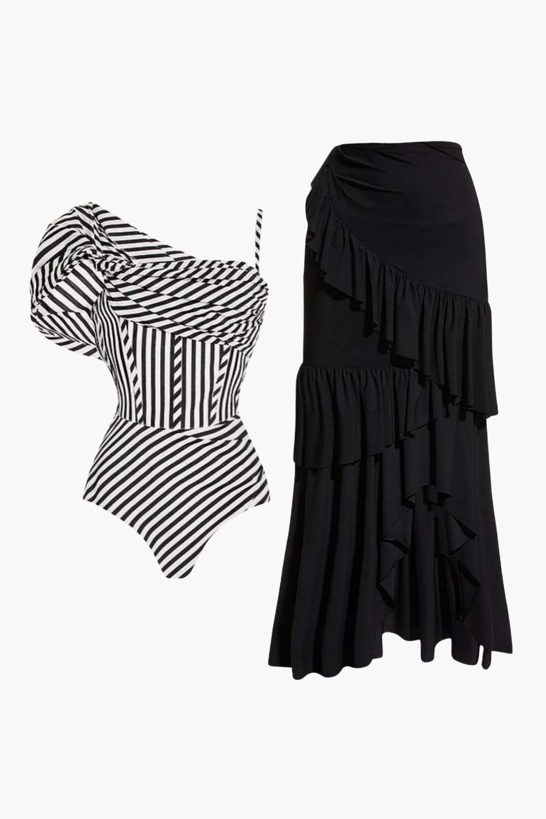 Striped Black Swimsuit & Pareo
