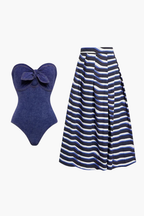 Striped Blue Swimsuit & Sarong