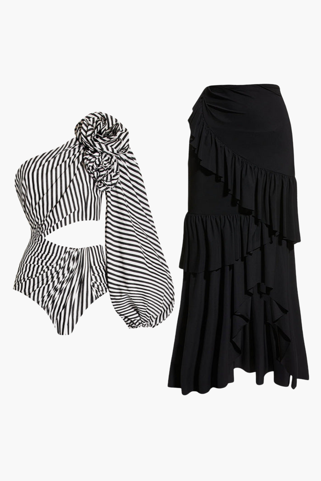 Elegant Striped Swimsuit & Sarong