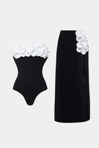 Floral Black Swimsuit & Sarong