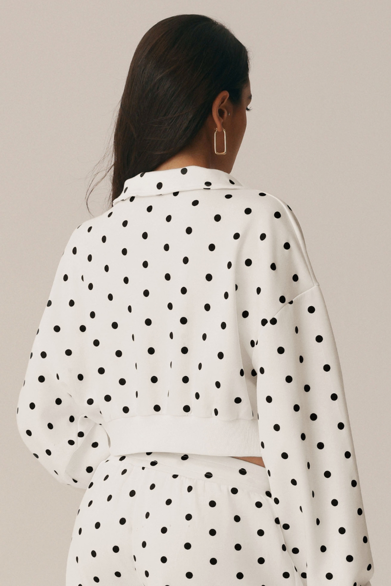 Suki Polka Dot Half-Zip Cropped Sweatshirt