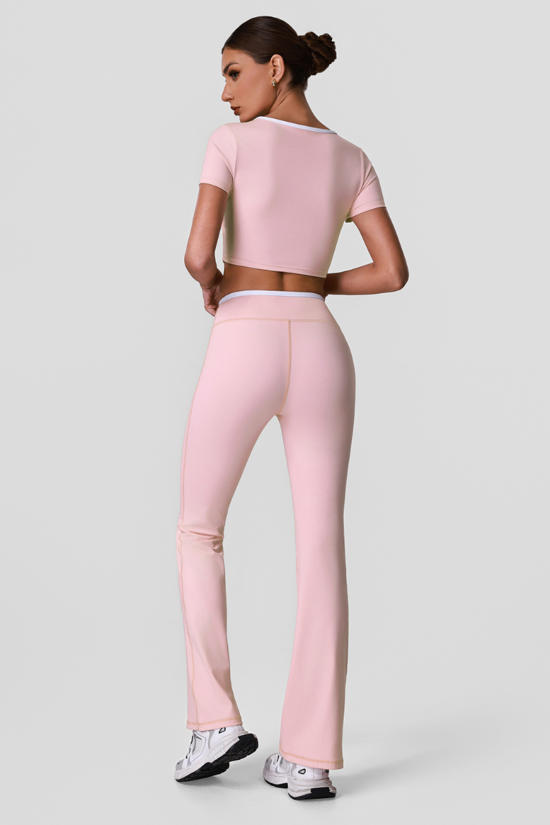 Women's Color Block Sets:Cropped T-shirt And Flared Pants