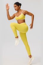 Women's Color Clash Bra Pleated Buttocks Lift Leggings Sets