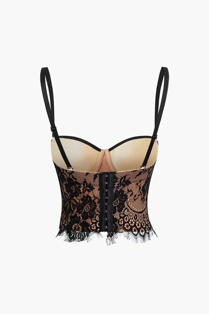 Siyah Kadife Dantel Büstiyer 