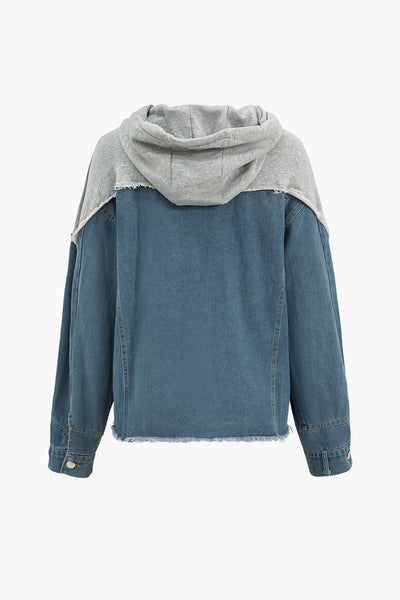 Denim Button Patchwork Hooded